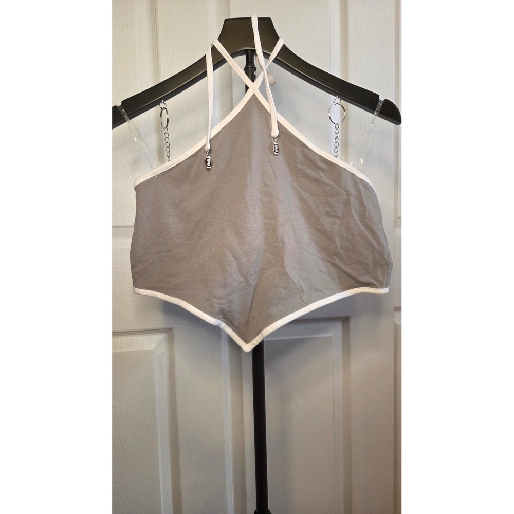 Wild Fable Grey White Football Charm Halter Handkerchief Tie Back Crop Top S